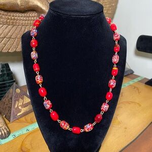 Vintage Red Beaded Necklace